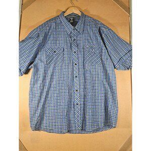 Blue Gear Shirt Mens Large Blue Plaid Flannel Short Sleeve Button Up